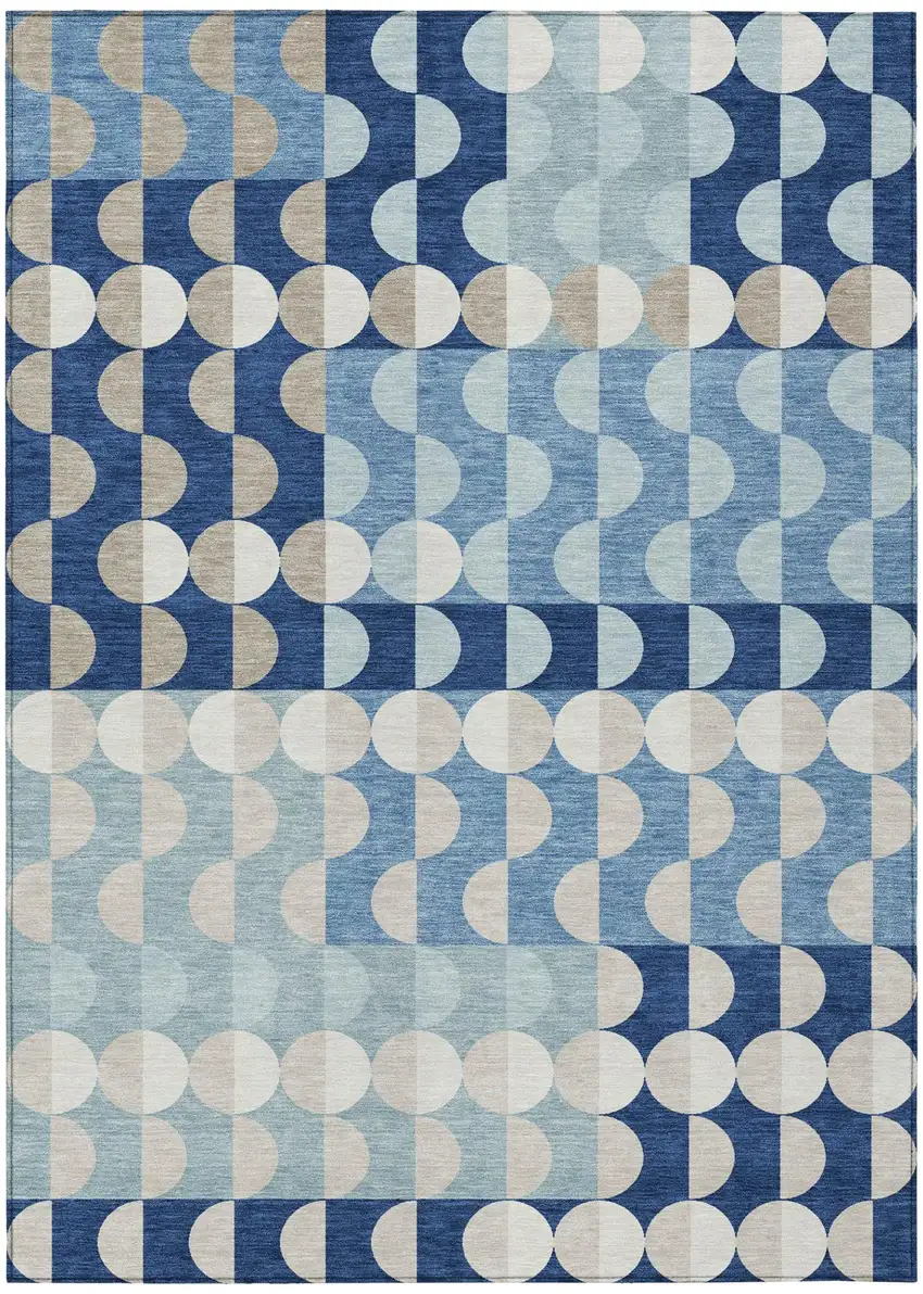 Navy Blue And Blue Geometric Washable Indoor Outdoor Area Rug Photo 2