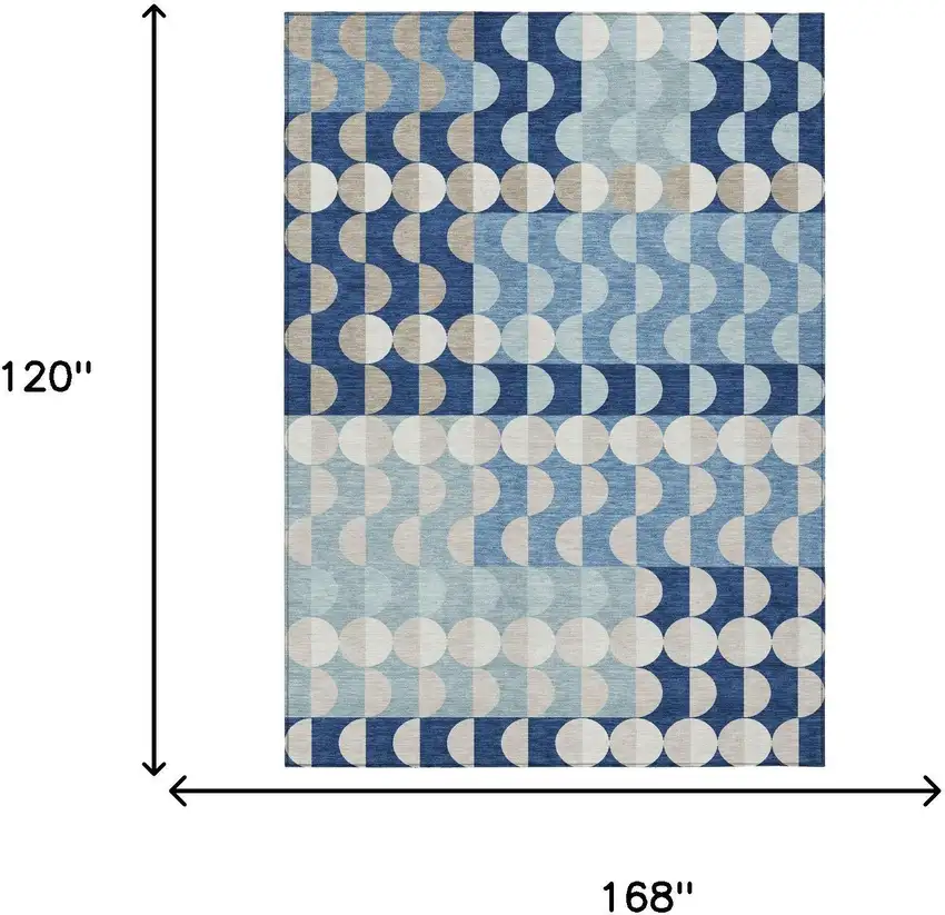 Navy Blue And Blue Geometric Washable Indoor Outdoor Area Rug Photo 5