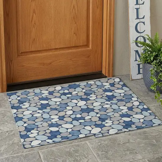 Navy Blue And Blue Geometric Washable Indoor Outdoor Area Rug Photo 1