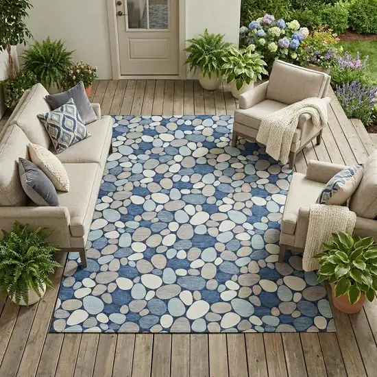 Navy Blue And Blue Geometric Washable Indoor Outdoor Area Rug Photo 1
