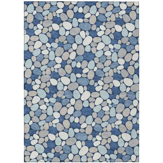 Navy Blue And Blue Geometric Washable Indoor Outdoor Area Rug Photo 2