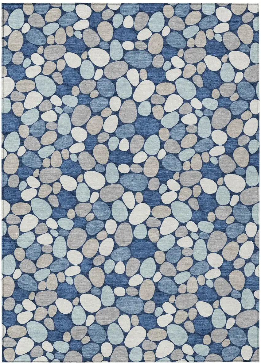 Navy Blue And Blue Geometric Washable Indoor Outdoor Area Rug Photo 2