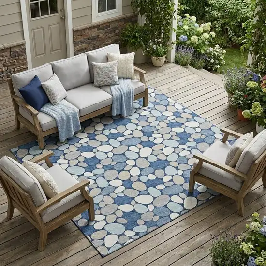 Navy Blue And Blue Geometric Washable Indoor Outdoor Area Rug Photo 1