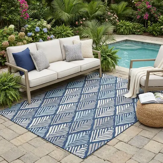 Navy Blue And Blue Geometric Washable Indoor Outdoor Area Rug Photo 1