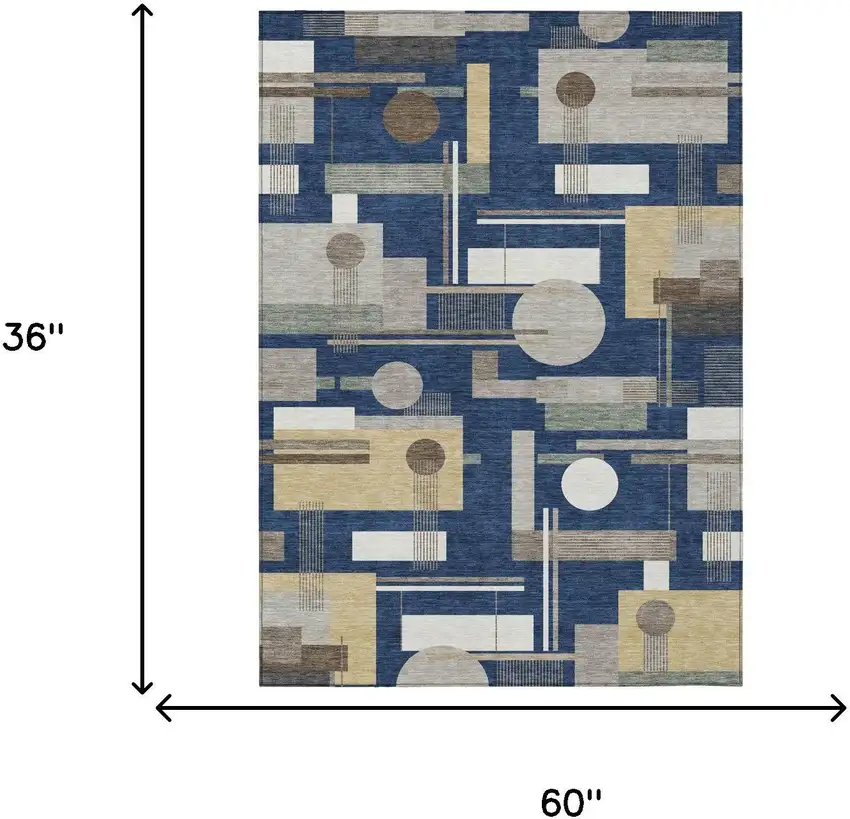 Navy Blue And Blue Geometric Washable Indoor Outdoor Area Rug Photo 5