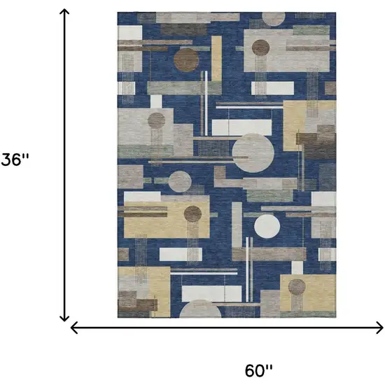 Navy Blue And Blue Geometric Washable Indoor Outdoor Area Rug Photo 5