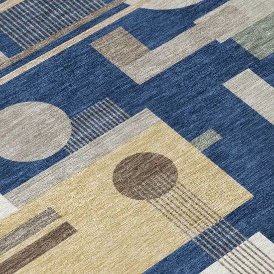 Navy Blue And Blue Geometric Washable Indoor Outdoor Area Rug Photo 4