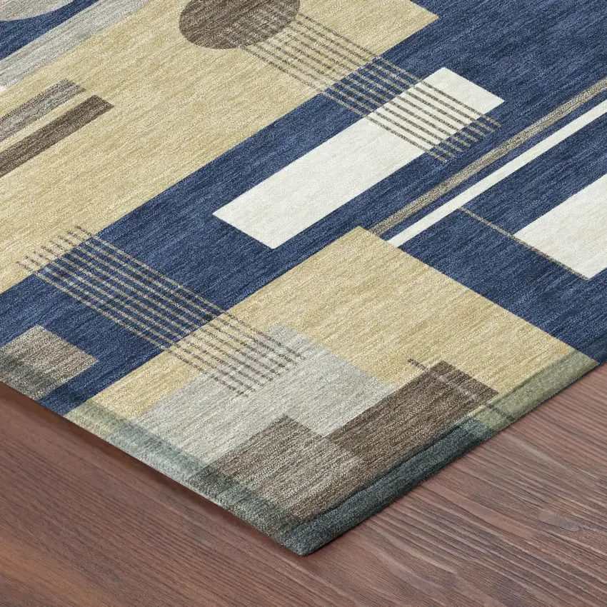Navy Blue And Blue Geometric Washable Indoor Outdoor Area Rug Photo 3
