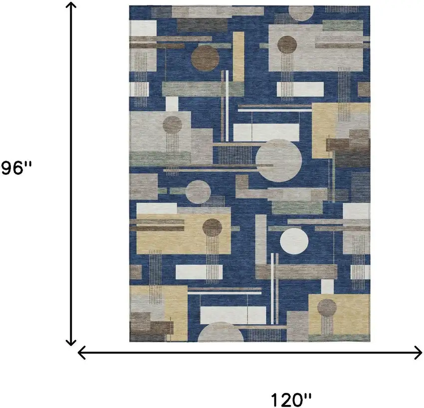 Navy Blue And Blue Geometric Washable Indoor Outdoor Area Rug Photo 5