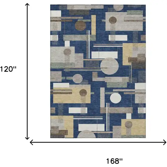 Navy Blue And Blue Geometric Washable Indoor Outdoor Area Rug Photo 5
