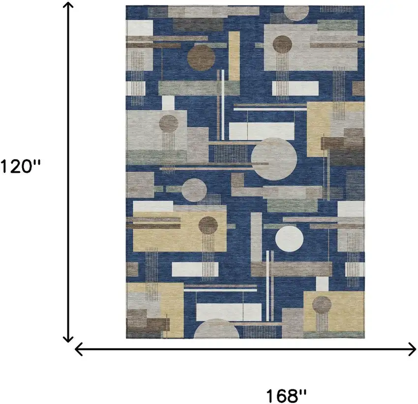 Navy Blue And Blue Geometric Washable Indoor Outdoor Area Rug Photo 5
