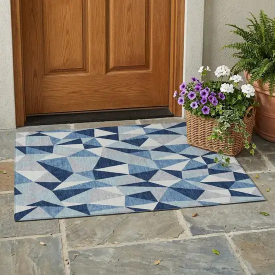 Navy Blue And Blue Geometric Washable Indoor Outdoor Area Rug Photo 1