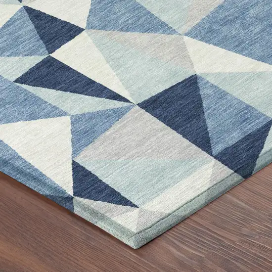Navy Blue And Blue Geometric Washable Indoor Outdoor Area Rug Photo 3