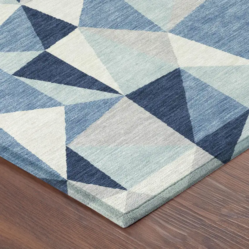 Navy Blue And Blue Geometric Washable Indoor Outdoor Area Rug Photo 3