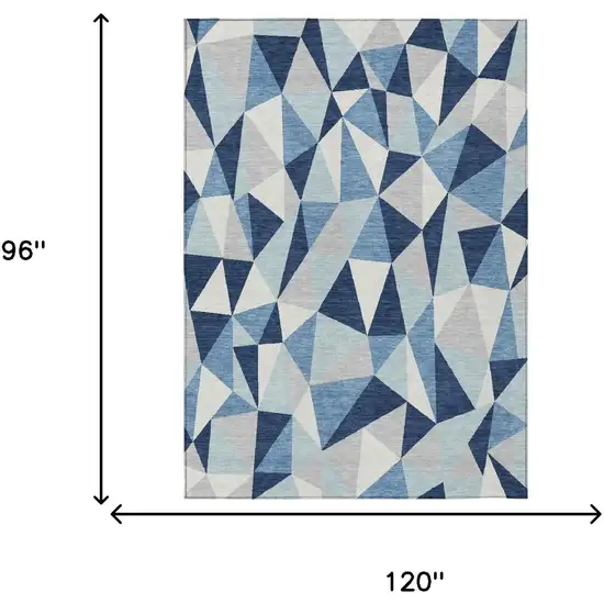 Navy Blue And Blue Geometric Washable Indoor Outdoor Area Rug Photo 5