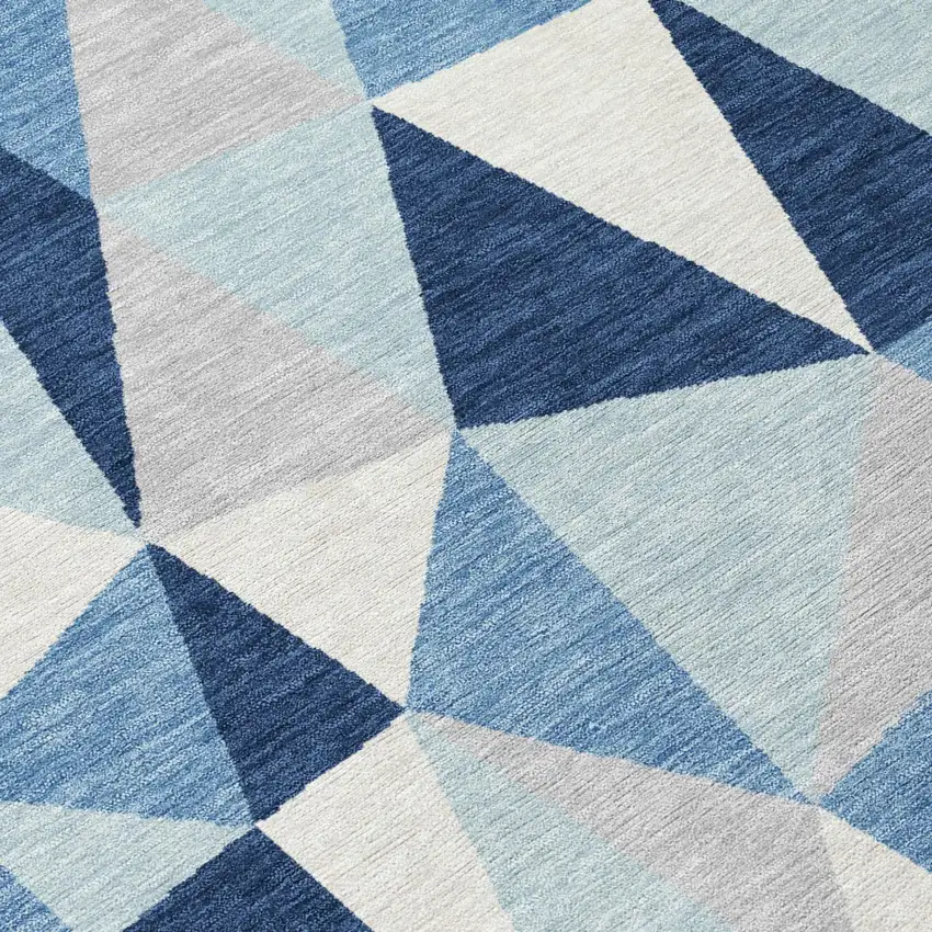 Navy Blue And Blue Geometric Washable Indoor Outdoor Area Rug Photo 4