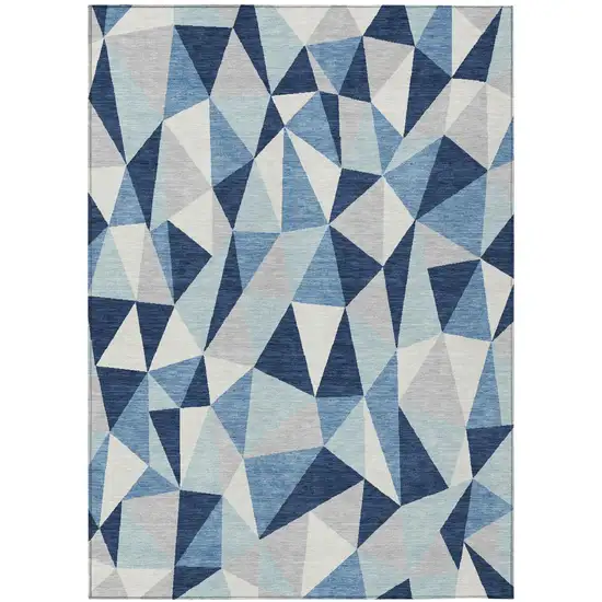 Navy Blue And Blue Geometric Washable Indoor Outdoor Area Rug Photo 2