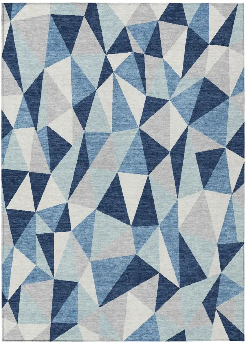 Navy Blue And Blue Geometric Washable Indoor Outdoor Area Rug Photo 2
