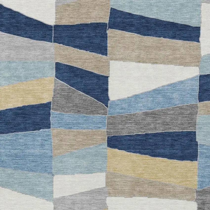 Navy Blue And Blue Geometric Washable Indoor Outdoor Area Rug Photo 7