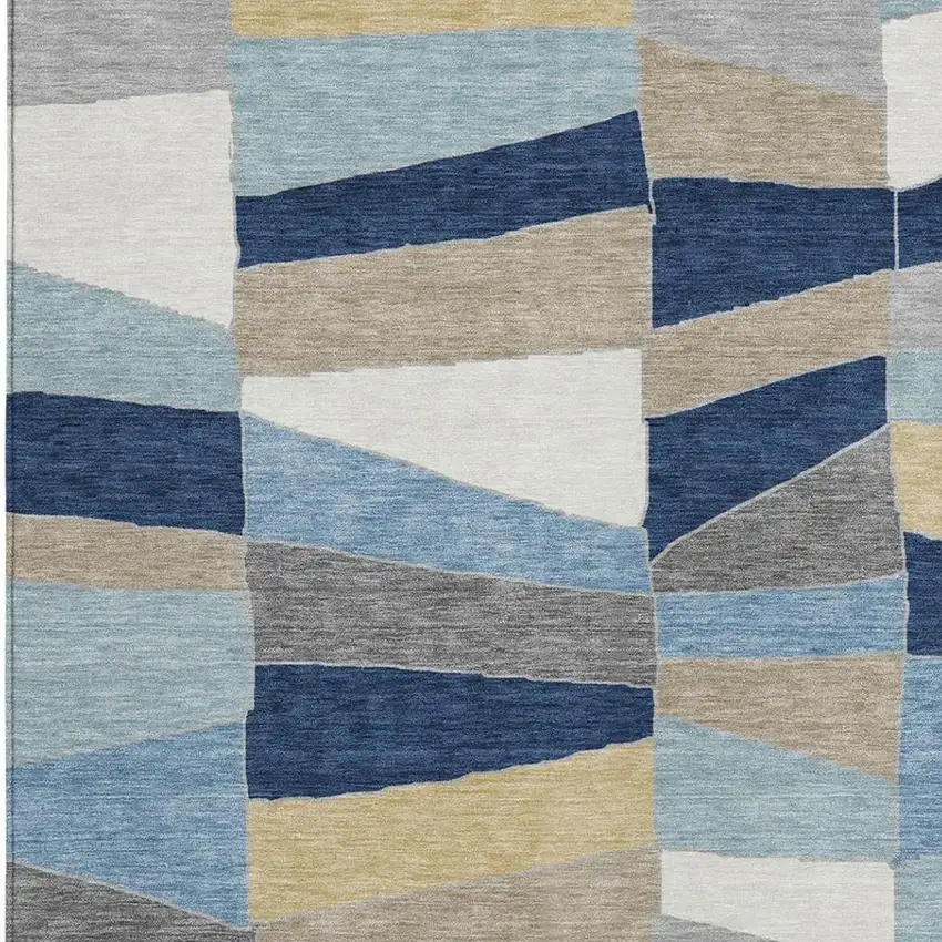 Navy Blue And Blue Geometric Washable Indoor Outdoor Area Rug Photo 3