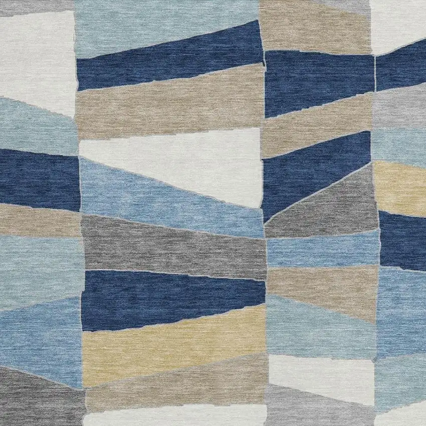 Navy Blue And Blue Geometric Washable Indoor Outdoor Area Rug Photo 9