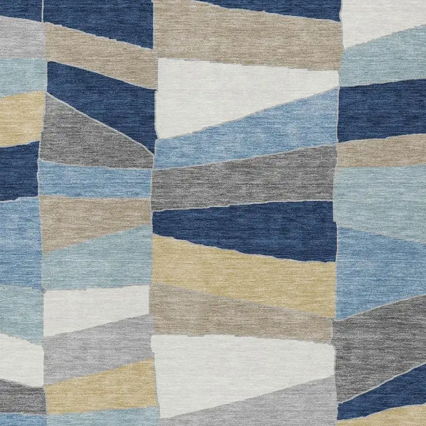 Navy Blue And Blue Geometric Washable Indoor Outdoor Area Rug Photo 8
