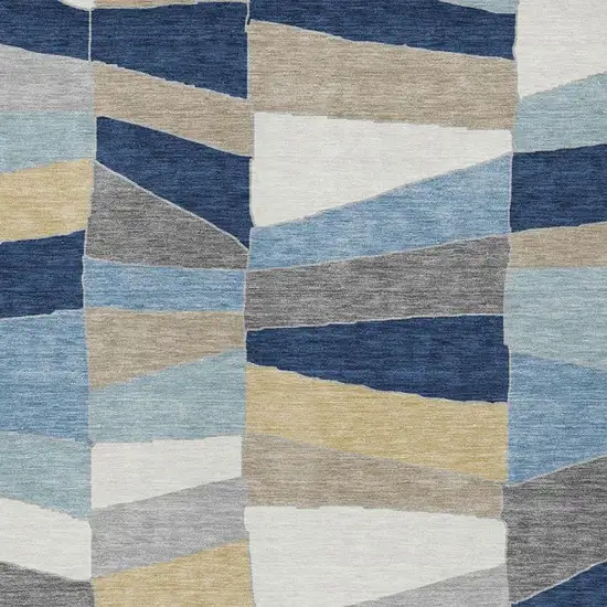 Navy Blue And Blue Geometric Washable Indoor Outdoor Area Rug Photo 3
