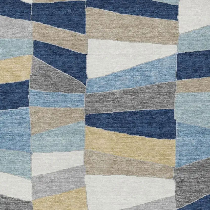 Navy Blue And Blue Geometric Washable Indoor Outdoor Area Rug Photo 3
