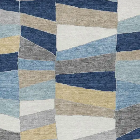 Navy Blue And Blue Geometric Washable Indoor Outdoor Area Rug Photo 7