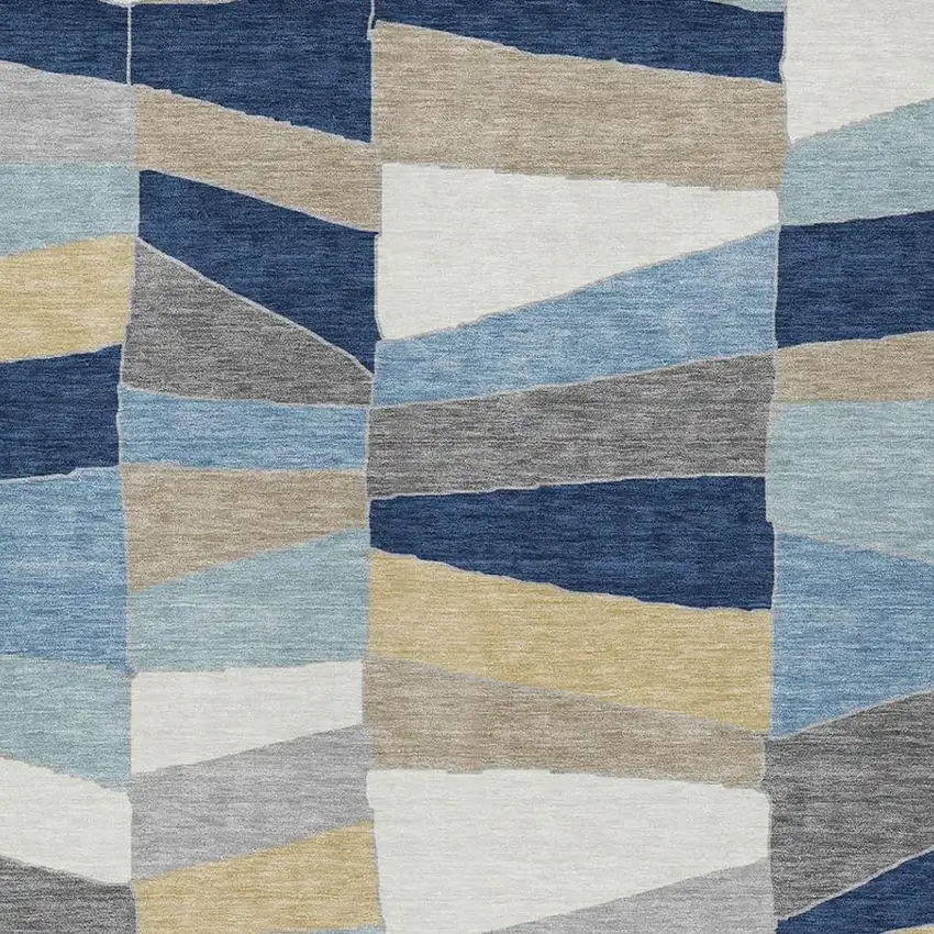 Navy Blue And Blue Geometric Washable Indoor Outdoor Area Rug Photo 7