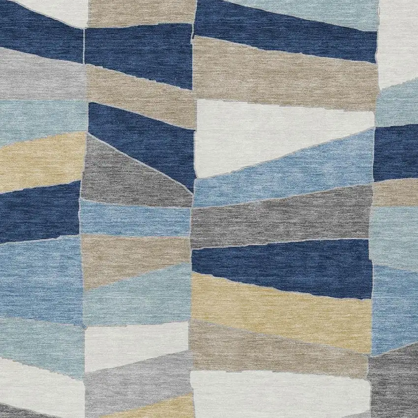Navy Blue And Blue Geometric Washable Indoor Outdoor Area Rug Photo 8