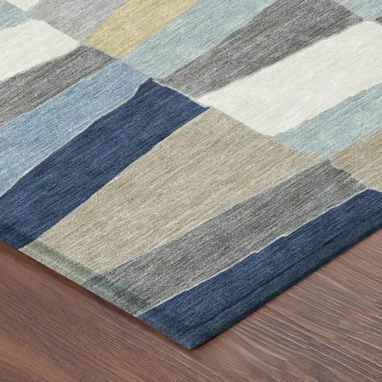 Navy Blue And Blue Geometric Washable Indoor Outdoor Area Rug Photo 5