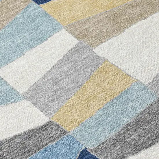 Navy Blue And Blue Geometric Washable Indoor Outdoor Area Rug Photo 6