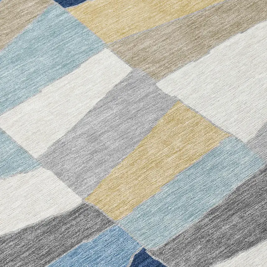 Navy Blue And Blue Geometric Washable Indoor Outdoor Area Rug Photo 6