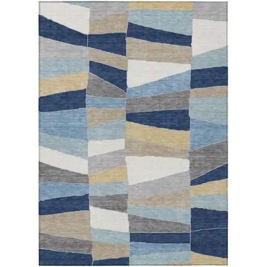Navy Blue And Blue Geometric Washable Indoor Outdoor Area Rug Photo 2