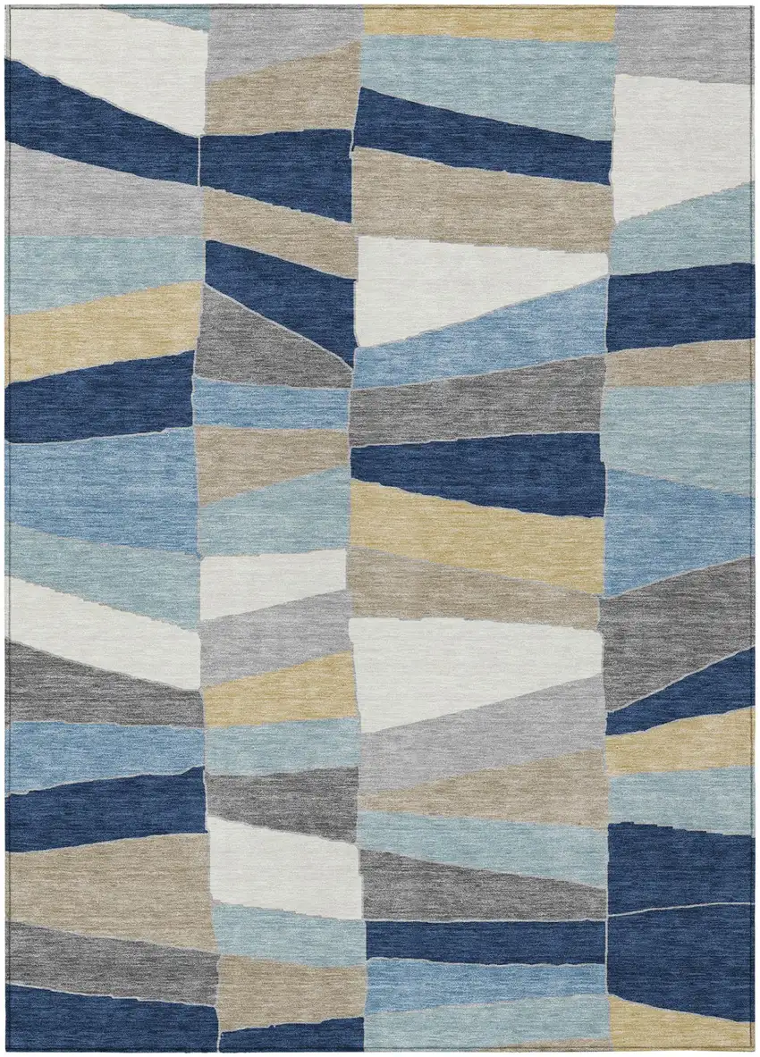 Navy Blue And Blue Geometric Washable Indoor Outdoor Area Rug Photo 2