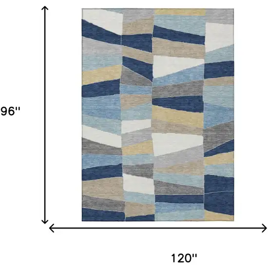 Navy Blue And Blue Geometric Washable Indoor Outdoor Area Rug Photo 7