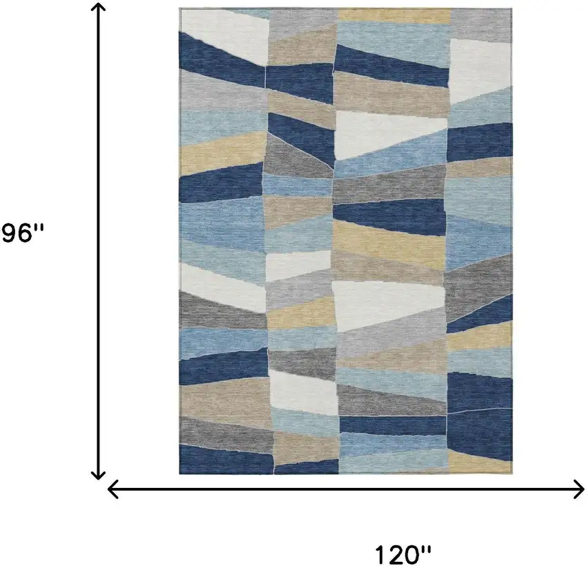 Navy Blue And Blue Geometric Washable Indoor Outdoor Area Rug Photo 7