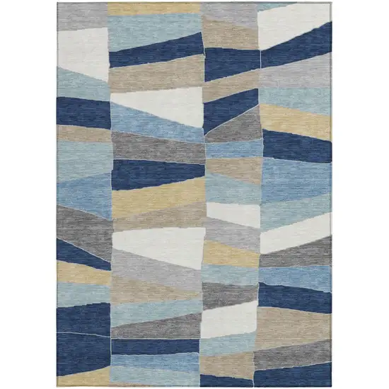 Navy Blue And Blue Geometric Washable Indoor Outdoor Area Rug Photo 4
