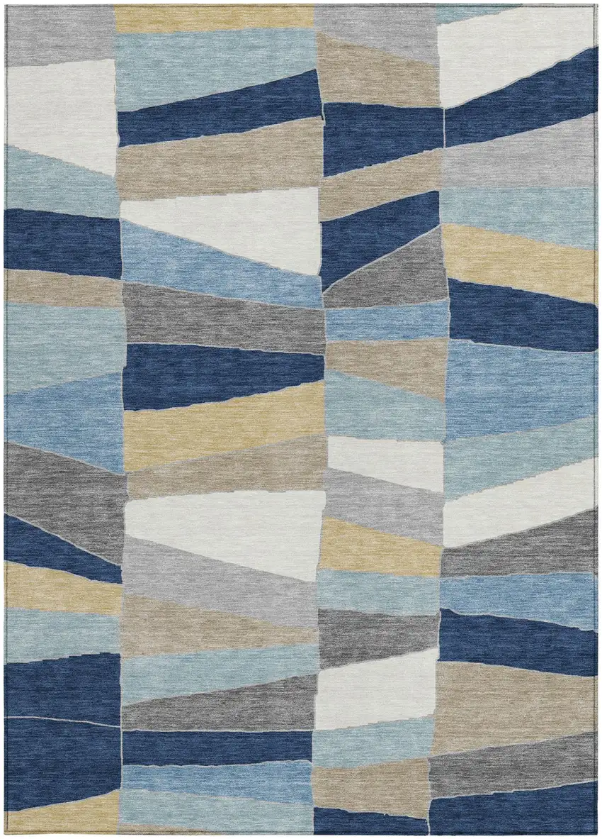 Navy Blue And Blue Geometric Washable Indoor Outdoor Area Rug Photo 4