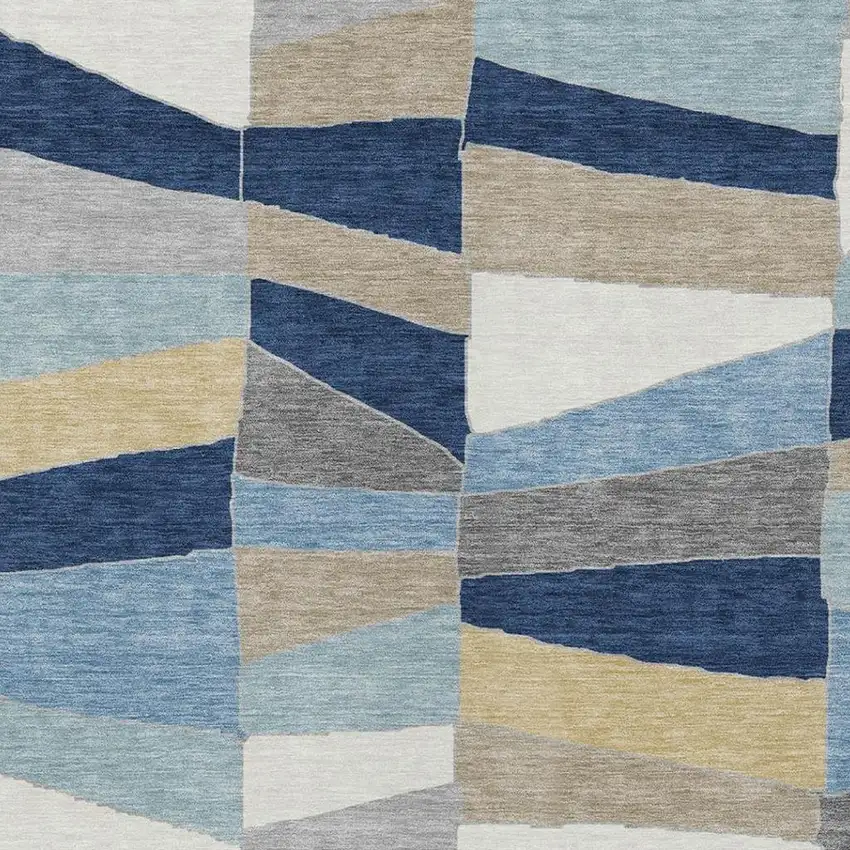 Navy Blue And Blue Geometric Washable Indoor Outdoor Area Rug Photo 3