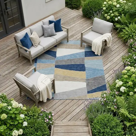 Navy Blue And Blue Geometric Washable Indoor Outdoor Area Rug Photo 1