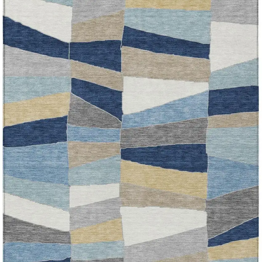 Navy Blue And Blue Geometric Washable Indoor Outdoor Area Rug Photo 8