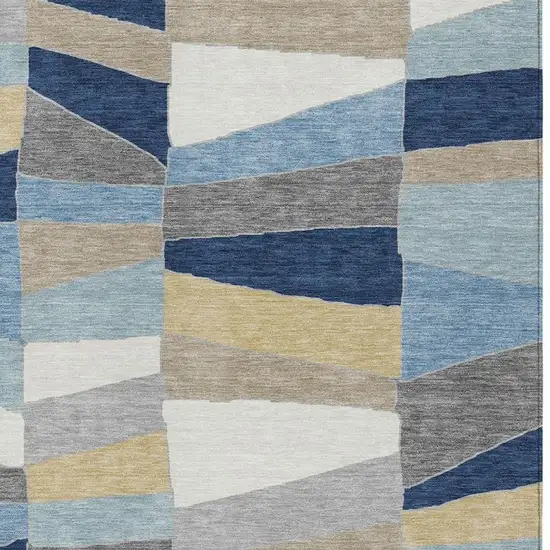 Navy Blue And Blue Geometric Washable Indoor Outdoor Area Rug Photo 3