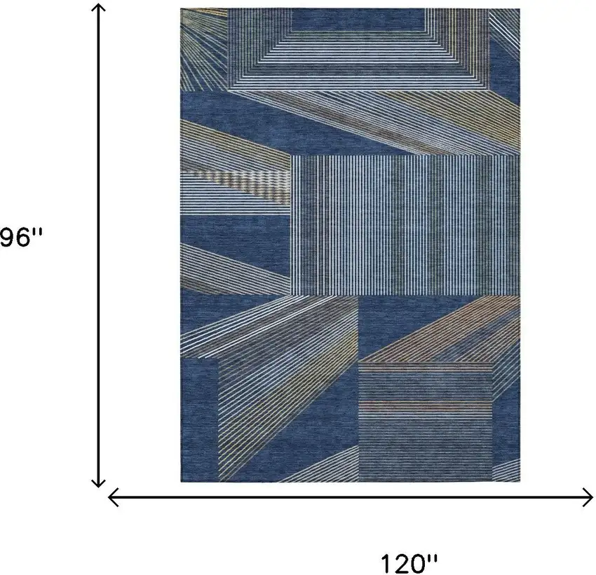 Navy Blue And Blue Geometric Washable Indoor Outdoor Area Rug Photo 5