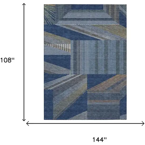Navy Blue And Blue Geometric Washable Indoor Outdoor Area Rug Photo 5