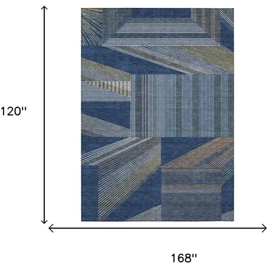 Navy Blue And Blue Geometric Washable Indoor Outdoor Area Rug Photo 5