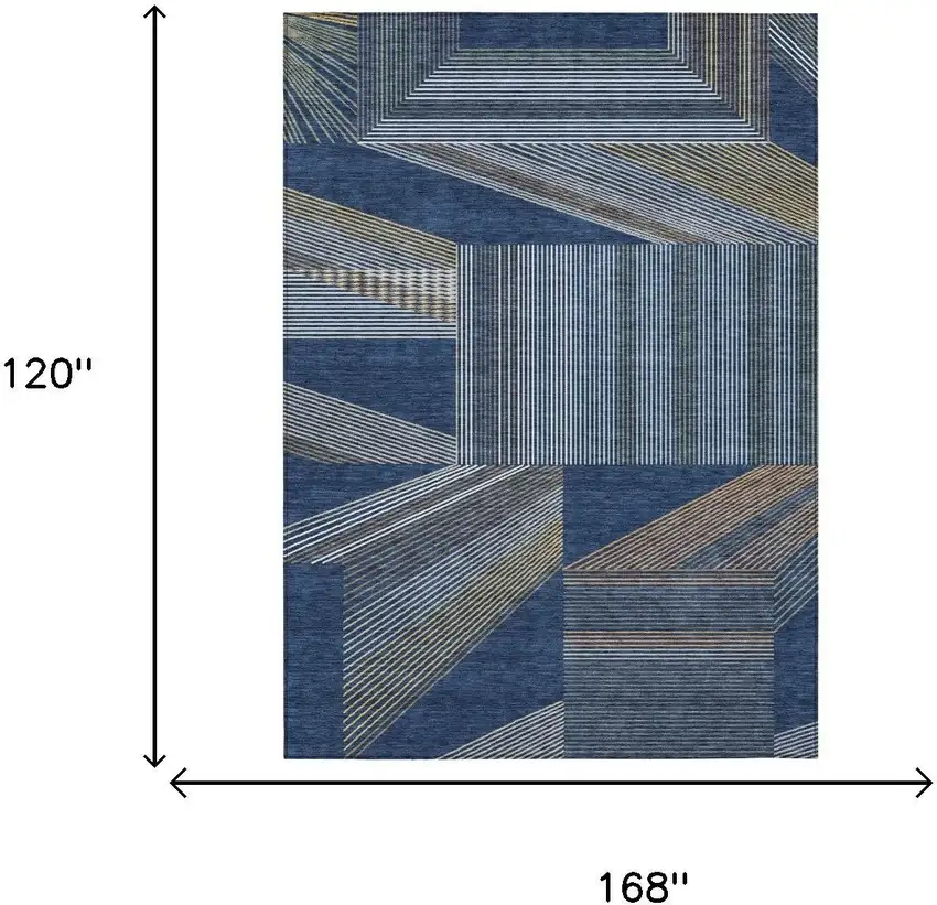 Navy Blue And Blue Geometric Washable Indoor Outdoor Area Rug Photo 5