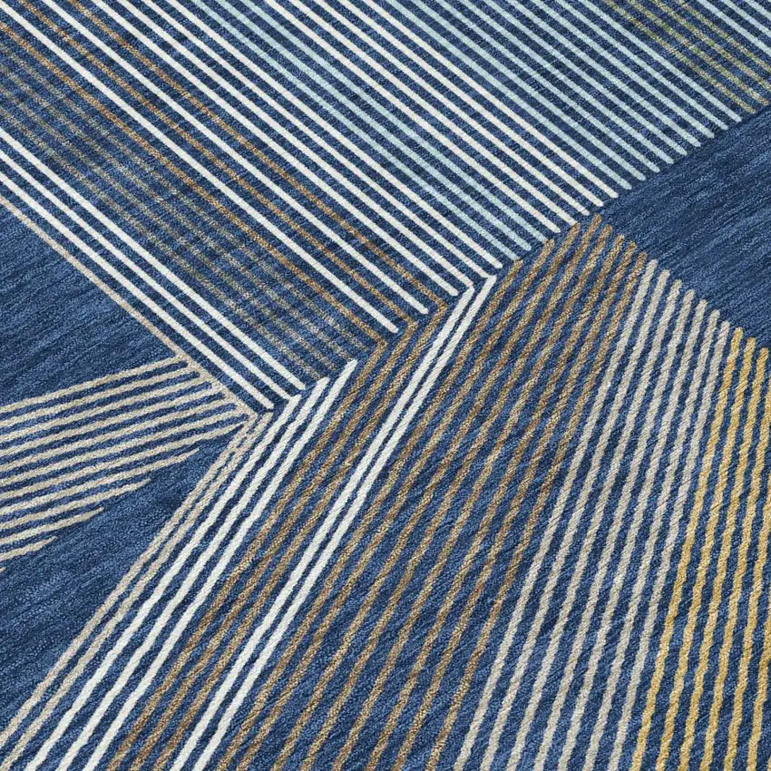 Navy Blue And Blue Geometric Washable Indoor Outdoor Area Rug Photo 4