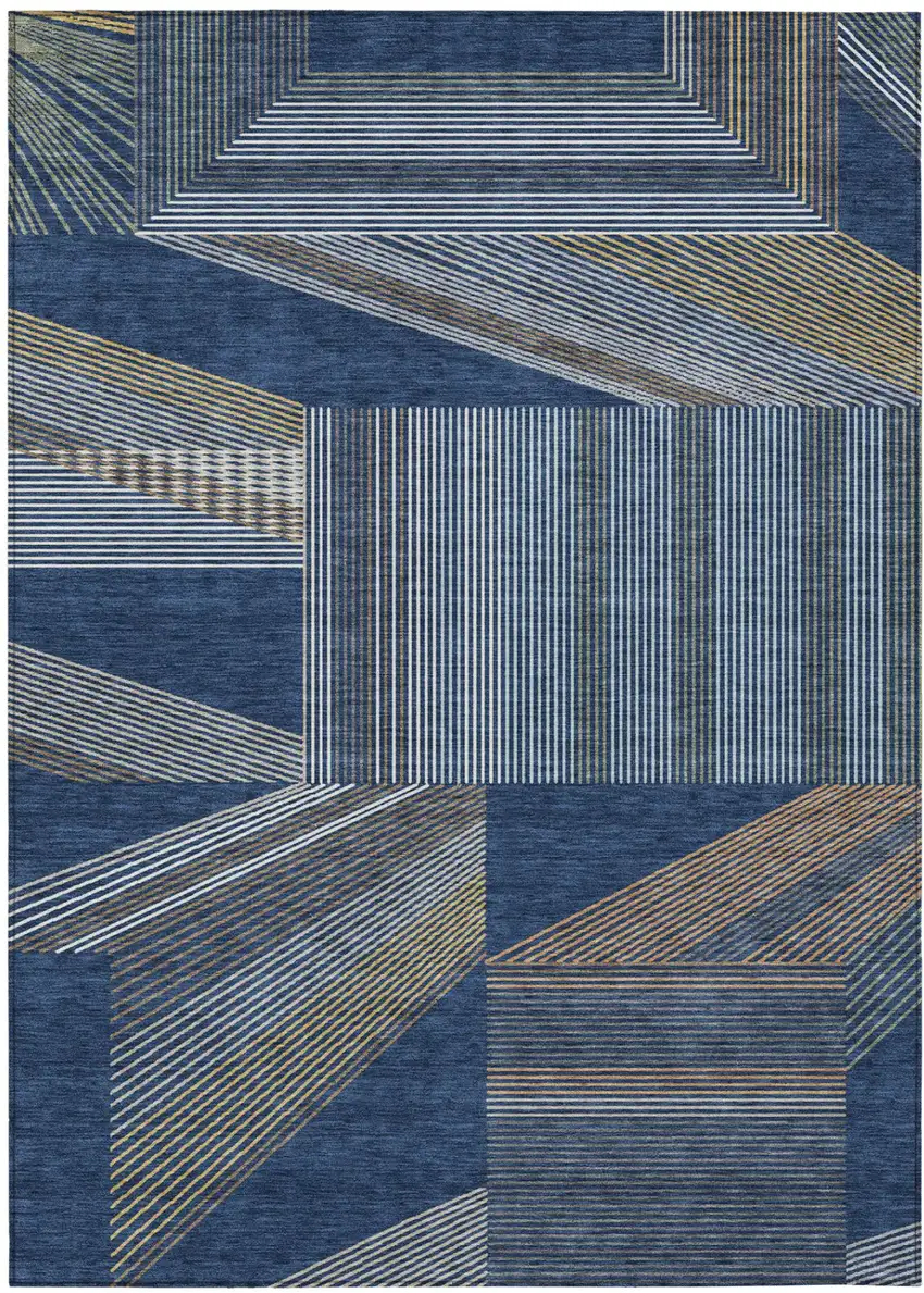 Navy Blue And Blue Geometric Washable Indoor Outdoor Area Rug Photo 2
